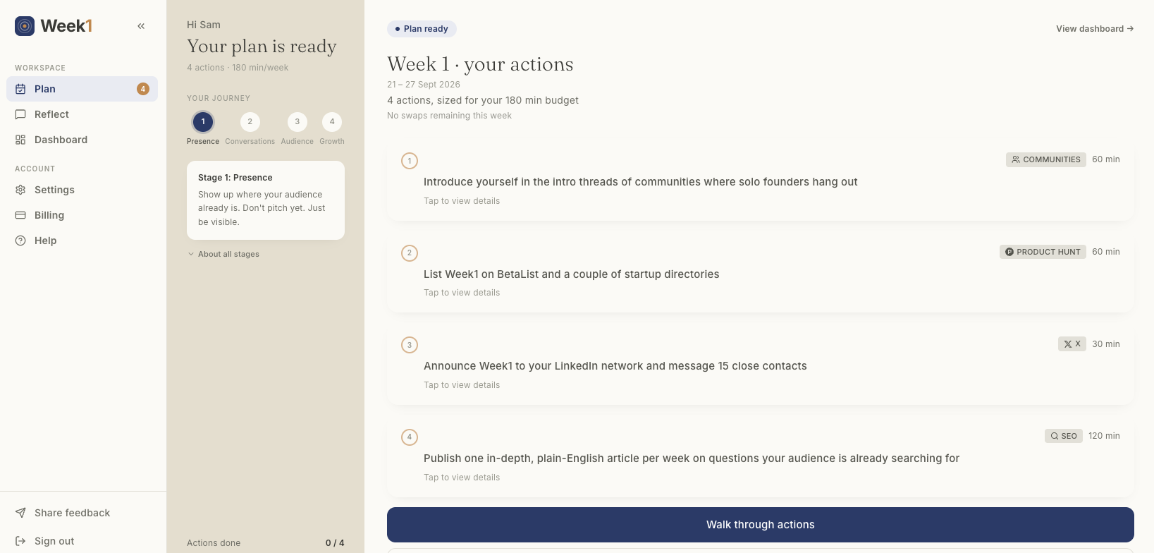 A weekly Week1 plan, sized to your time